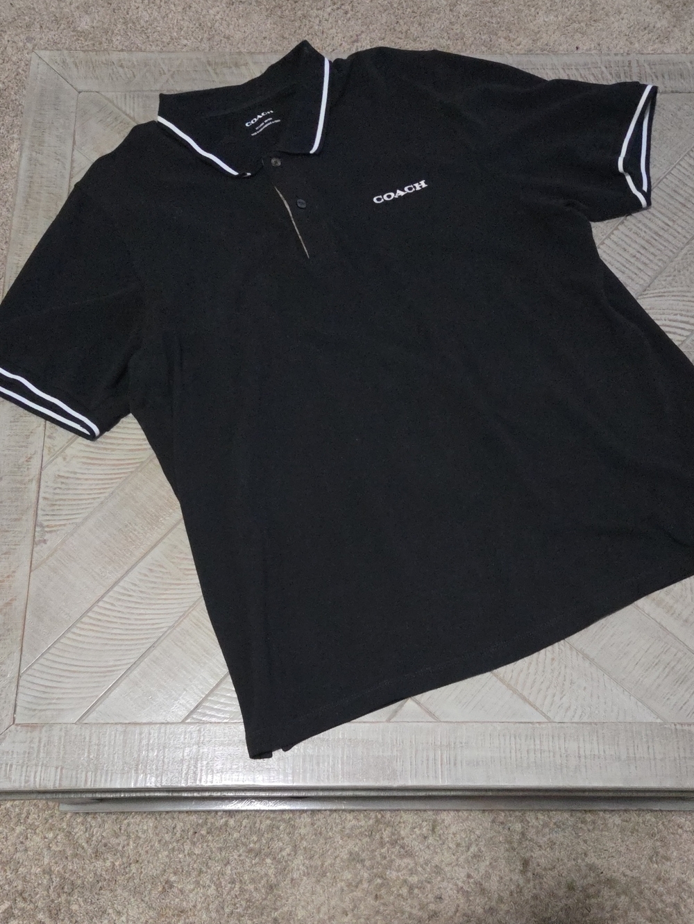 Coach Men's Big & Tall Black Polo with White Trim and Logo